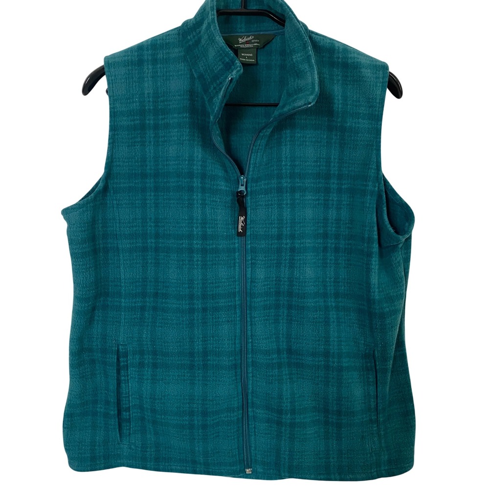Woolrich Womens‎ Atlantic Hunt Teal Plaid Fleece Full Zip Vest 18531 Large